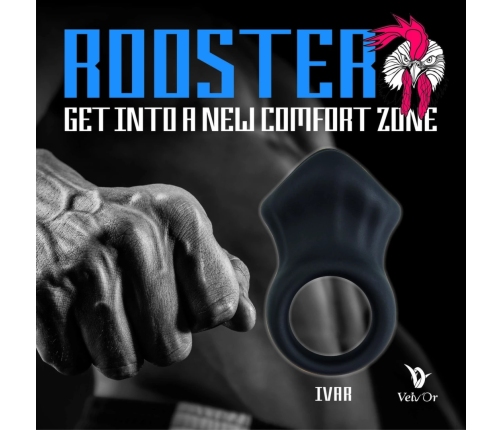 Velv'Or Rooster Ivar Silicone Anatomical Ring - Black, One Size