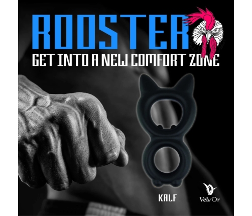 Velv'Or Rooster Kalf Silicone Double Support Ring - Black, Adjustable Fit