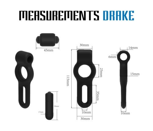 Velv’Or Rooster Drake Dual Silicone Ring with Vibrating Bullet, Black