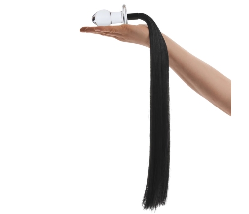 Glas Glass Plug with Long Black Horse Tail 7.6 cm