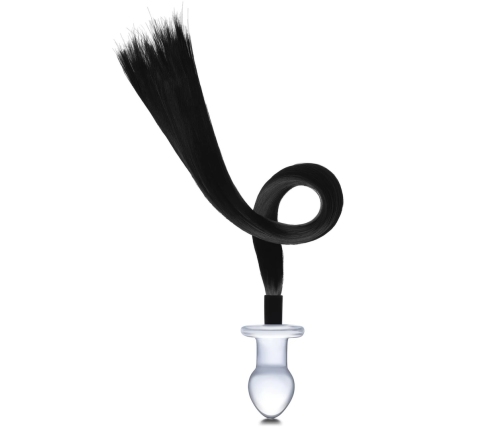 Glas Glass Plug with Long Black Horse Tail 7.6 cm
