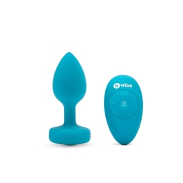 b-Vibe Vibrating Jewel Plug S/M Aquamarine - Silicone, 15 Modes, USB