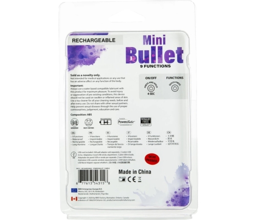 PowerBullet Mini Vibrating Massager 9 Modes USB Rechargeable Purple