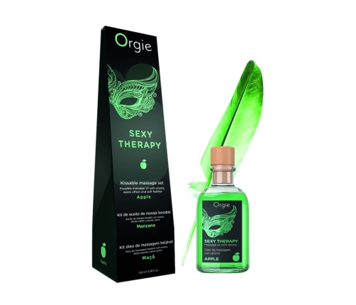 Orgie Zestaw do masażu ust Apple 100ml z olejkiem i piorkiem