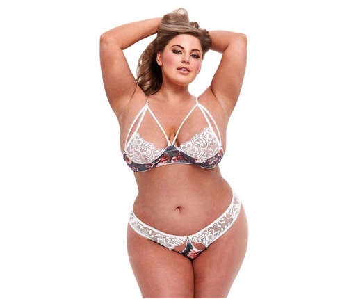 Baci - Grey Floral & Lace Bra Set with Open Back Panty Q