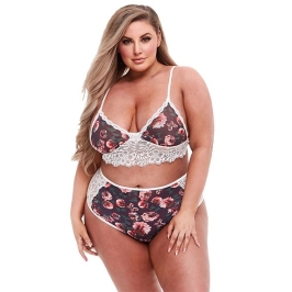 Baci White Label Grey Floral & Lace Bra Set, High-Waisted, Size Q Baci White Label Grey Floral & Lace Bra Set, High-Waisted, Size Q