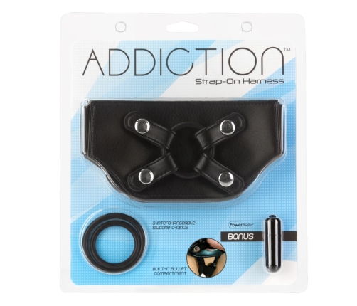 Addiction Strap-On Harness Adjustable Black One Size with PowerBullet