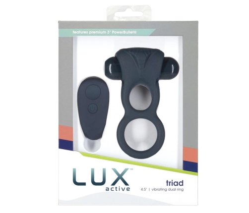 LUX Active Triad Dual Vibrating Ring with Remote Control, Silicone, Black