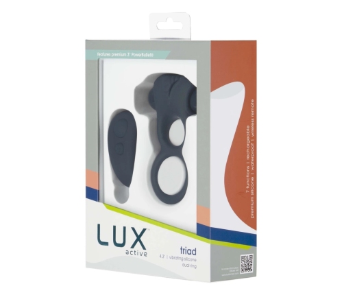 LUX Active Triad Dual Vibrating Ring with Remote Control, Silicone, Black