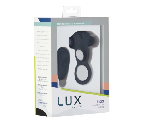 LUX Active Triad Dual Vibrating Ring with Remote Control, Silicone, Black