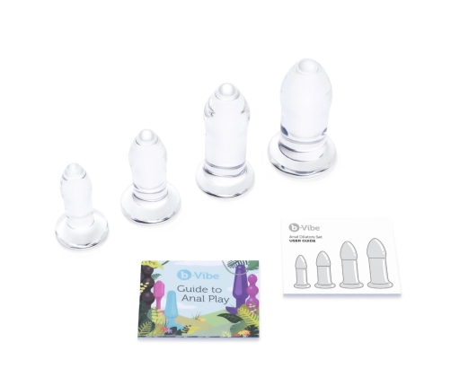 b-Vibe Glass Dilator Set - 4-Piece Progressive Training Kit, Clear