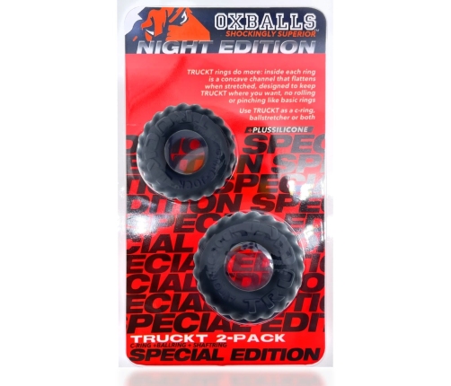 Oxballs Truckt Night Edition 2-Piece Silicone Ring Set, Black, Stretch Fit