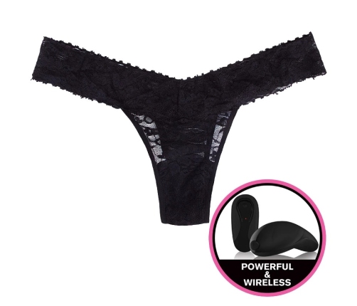Secrets Lace Thong Black - Remote Wireless Vibration System