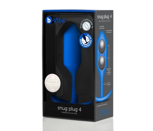 b-Vibe Snug Plug 4 Navy - Weighted Silicone Intimate Device, Large Size