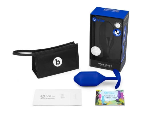 b-Vibe Snug Plug 4 Navy - Weighted Silicone Intimate Device, Large Size