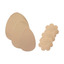 Bye Bra Breast Lift Pads & Satin Nipple Covers D-F Nude - Cotton, Waterproof
