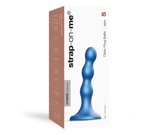 Strap-On-Me Plug Balls S Metallic Blue - Liquid Silicone, 3 Beads, Harness-Ready