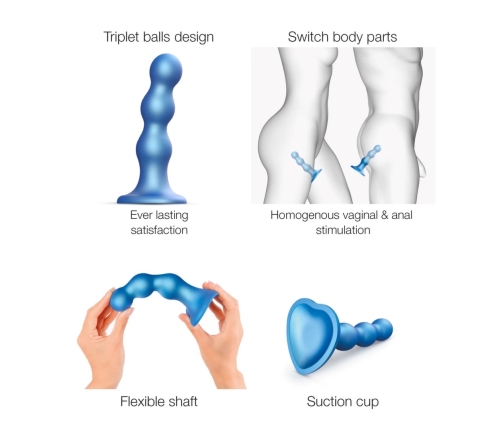 Strap-On-Me Plug Balls S Metallic Blue - Liquid Silicone, 3 Beads, Harness-Ready