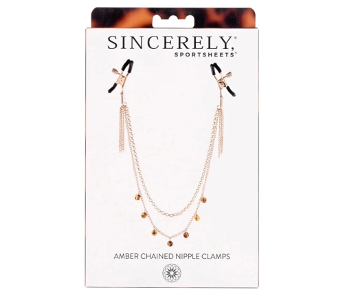 Sportsheets Amber Adjustable Gold-Plated Nipple Clamps with Beaded Chain
