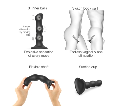 Strap-On-Me Dildo Geisha Ball Black M - Liquid Silicone, Rotating Beads