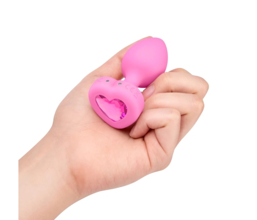 b-Vibe Vibrating Heart Plug S/M Pink - Remote Control, 15 Modes
