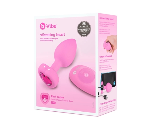 b-Vibe Vibrating Heart Plug S/M Pink - Remote Control, 15 Modes