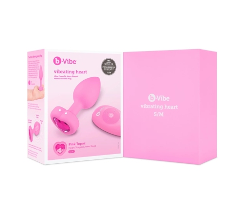 b-Vibe Vibrating Heart Plug S/M Pink - Remote Control, 15 Modes