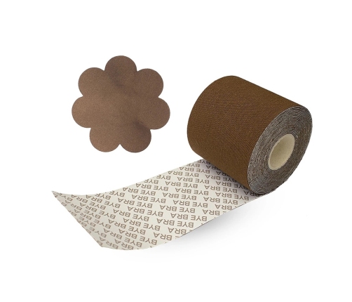 Bye Bra Body Tape 6.5cm x 5m & Satin Covers Brown - Wide, Waterproof, One Size