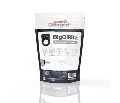 The Screaming O Charged Big O Ritz Black Rechargeable Ring, Silicone