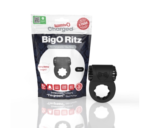 The Screaming O Charged Big O Ritz Black Rechargeable Ring, Silicone