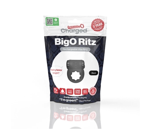 The Screaming O Charged Big O Ritz Black Rechargeable Ring, Silicone