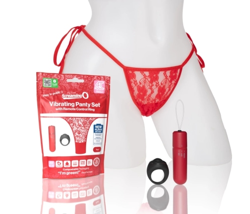 The Screaming O My Secret 4T Panty Vibe Rechargeable Red Lace Set