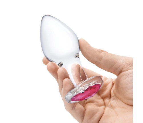 Glas Heart Jewel Glass Plug Set 3 pcs - Graduated Sizes, Red Base Accent