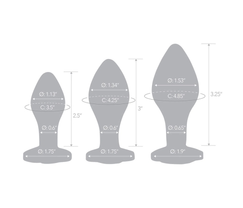 Glas Heart Jewel Glass Plug Set 3 pcs - Graduated Sizes, Red Base Accent