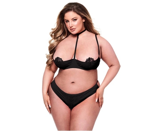 Baci - 2pc Sexy Quarter Cup Bra & G-string Set Black Queen