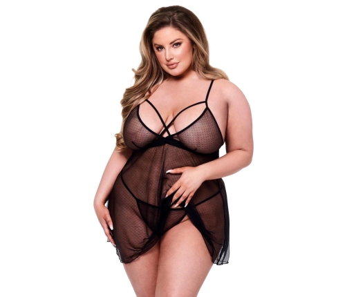 Baci - 2pc Strappy Lace & Mesh Babydoll & G-string Set Queen