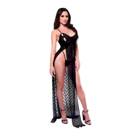 Baci 2-Piece Mesh Gown & G-String Set Black S/M - Heart Detail Design Baci 2-Piece Mesh Gown & G-String Set Black S/M - Heart Detail Design