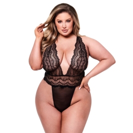 Baci Deep V Lace Teddy Queen Size Black - Elegant Lace Bodysuit Baci Deep V Lace Teddy Queen Size Black - Elegant Lace Bodysuit