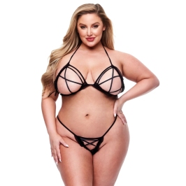 Baci Lingerie Queen Size Peek-a-Boo Bra & Open G-String Set Black Baci Lingerie Queen Size Peek-a-Boo Bra & Open G-String Set Black