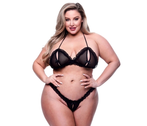 Baci - 2pc Peek-a-boo Bra & Crotchless G-string Set Queen