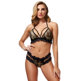 Baci 2-Piece Mesh & Lace Army-Inspired Lingerie Set, Camouflage, S/M Baci 2-Piece Mesh & Lace Army-Inspired Lingerie Set, Camouflage, S/M