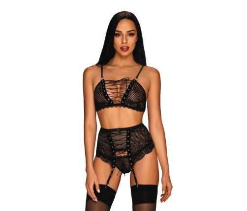 Obsessive Basitta komplet 3-częściowy czarny S/M koronkowy
