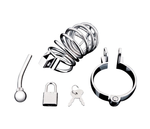 Blueline Stainless Steel Cage with Perineal Extension, Metal, Silver