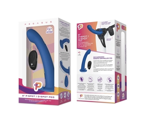 Pegasus 8” Silicone Remote Control Intimate System with Harness Black