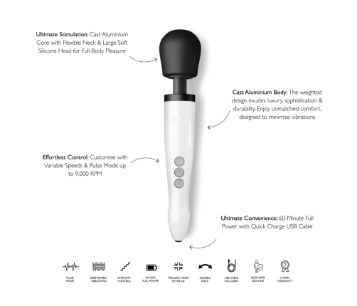 Doxy Die Cast R Rechargeable Wand Stardust White - Cordless Aluminum Model