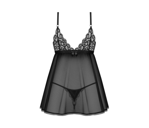 Obsessive - Blomentis babydoll & thong Black M/L