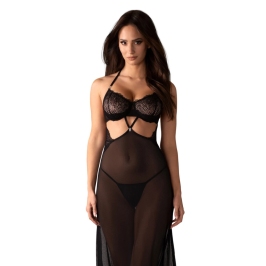 Obsessive Iliosa Chemise & Thong 2XL/3XL Black Lace Tulle Set
