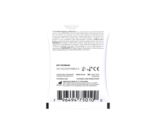 System JO Agape Water-Based Lubricant Sachet 5 ml - Gentle Formula