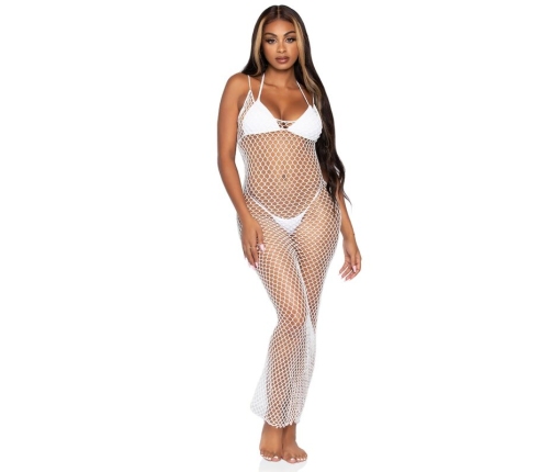 LEG AVENUE - WOVEN TWIST NET MAXI DRESS ONE SIZE WHITE