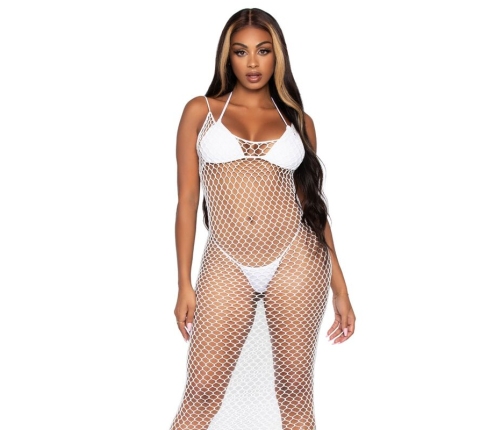 LEG AVENUE - WOVEN TWIST NET MAXI DRESS ONE SIZE WHITE